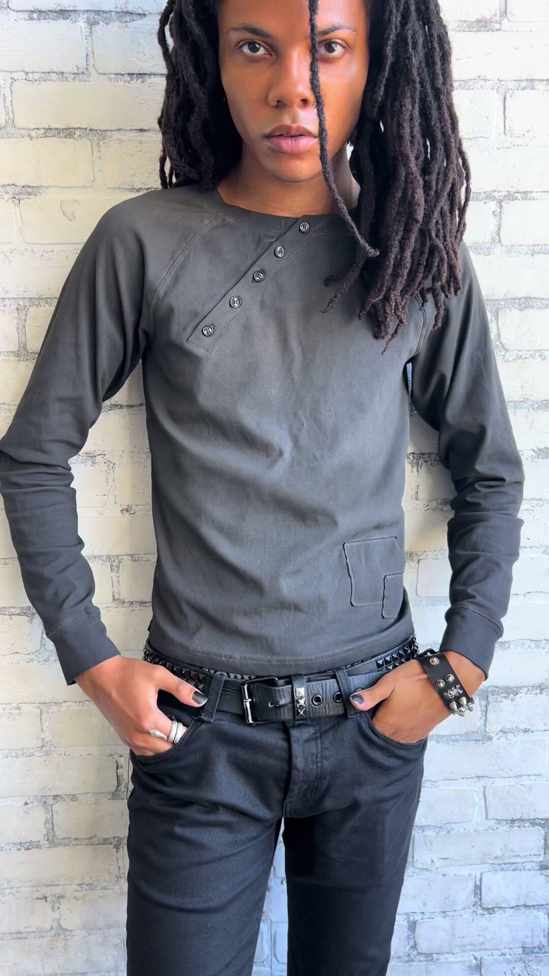 European and American ins Cross-Border Personality Punk Solid Color Crew Neck Sweatshirt Long-Sleeve Pullover T-Shirt Base Shirt Vintage Outfit