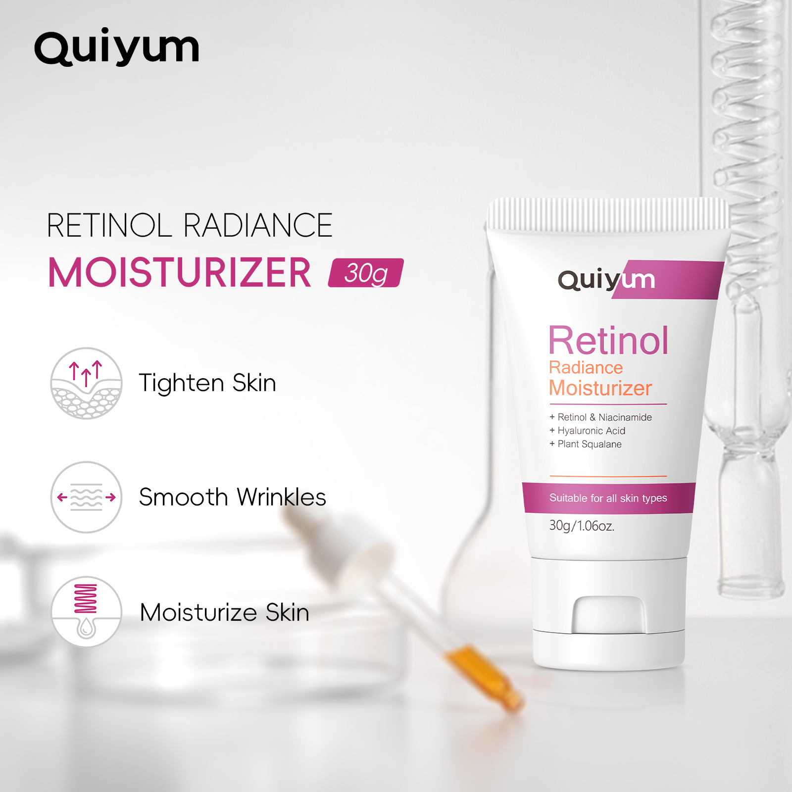 Cross-Border Quiyum Retinol Facial Cream 30g Hydrating, Moisturizing, Repairing, Moisturizing and Improving Factory Ready-Made Dropshipping