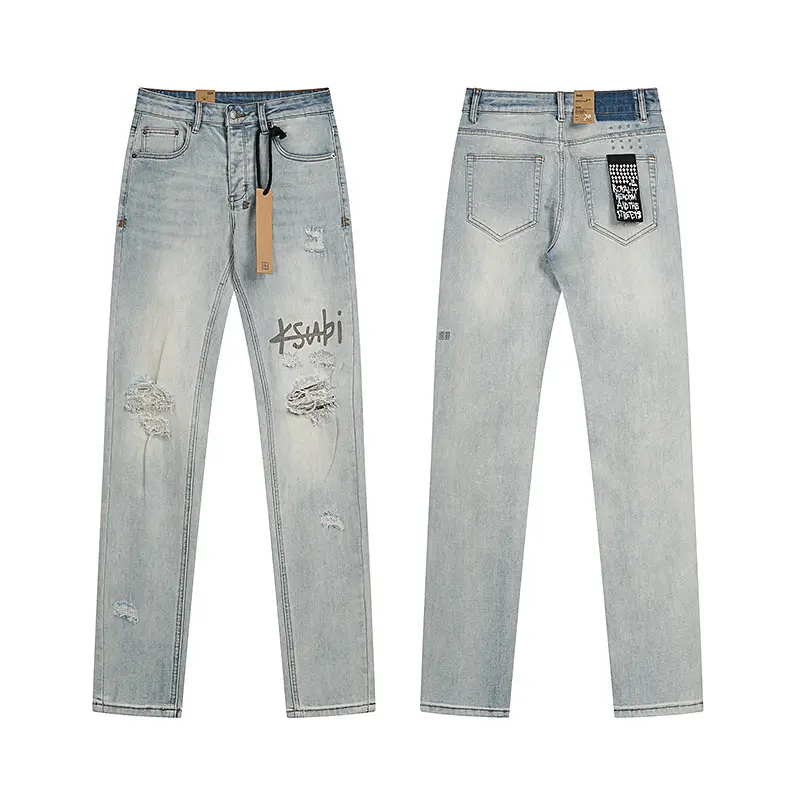 Cross-Border European and American Export Wholesale Spring and Summer New Amiri Slim-Fitting Stretch Jeans for Couples, Same Style for Men and Women