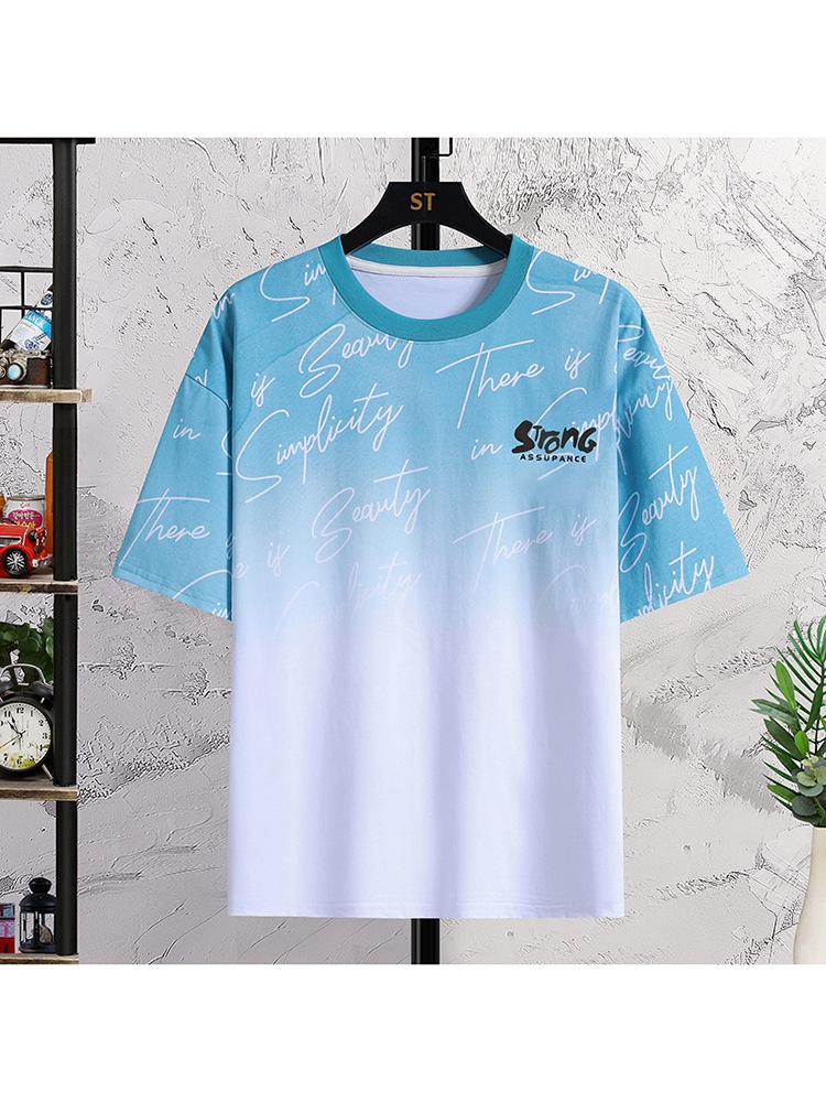 Summer Gradient Short-sleeved T-shirt for Boys 12-15 Years Old Early Senior high school Students 13 Loose Top Clothes 14 Summer Clothes for Teenagers
