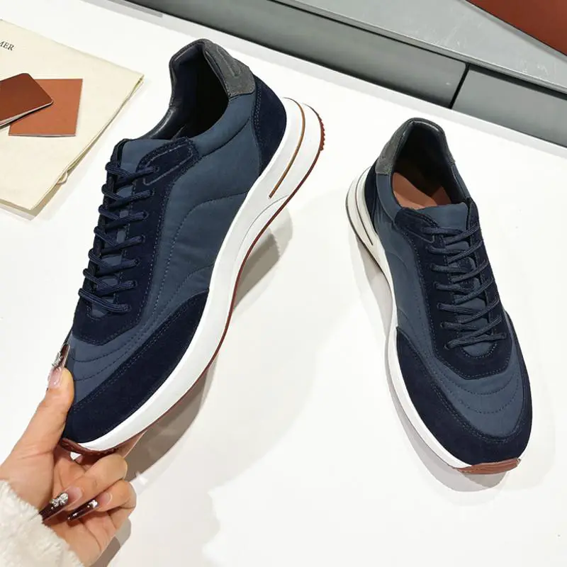 European Men's Shoes Sneakers Men Leather Old Money British Technology Cloth Casual Comfort Waterproof Shock Absorption Jogging Shoes