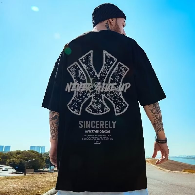 Trendy Brand Short-sleeved Men's European and American High Street Loose plus size Fatty Plus oversize American Summer Couple T-shirt
