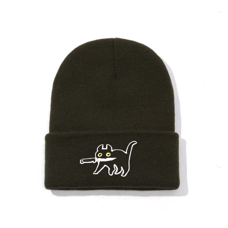 Cross-border New Cartoon Pattern Embroidery Knitted Hat Autumn and Winter Outdoor Men's and Women's All-match Pullover Hat Warm Wool Hat