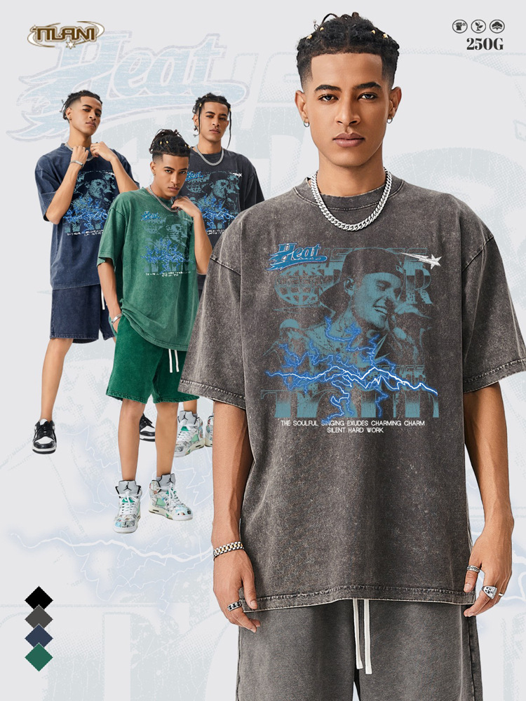 Tilani Men's Summer Street Hip-Hop Rap Short-Sleeved Top American Retro Trendy Brand T-Shirt Batik Loose T-Shirt