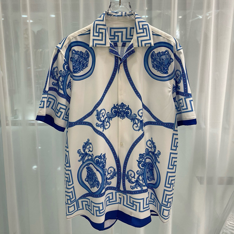 2024 spring new European and American cross-border foreign trade fashion Youth popular digital printing men's short sleeve shirt shirt