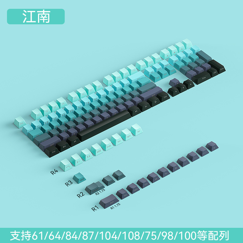 Original Smoky Rain Creative Personality Gradient PBT Positive Engraving Side Engraving Fog Transparent Key Cap Transparent Heat Sublimation customized DIY