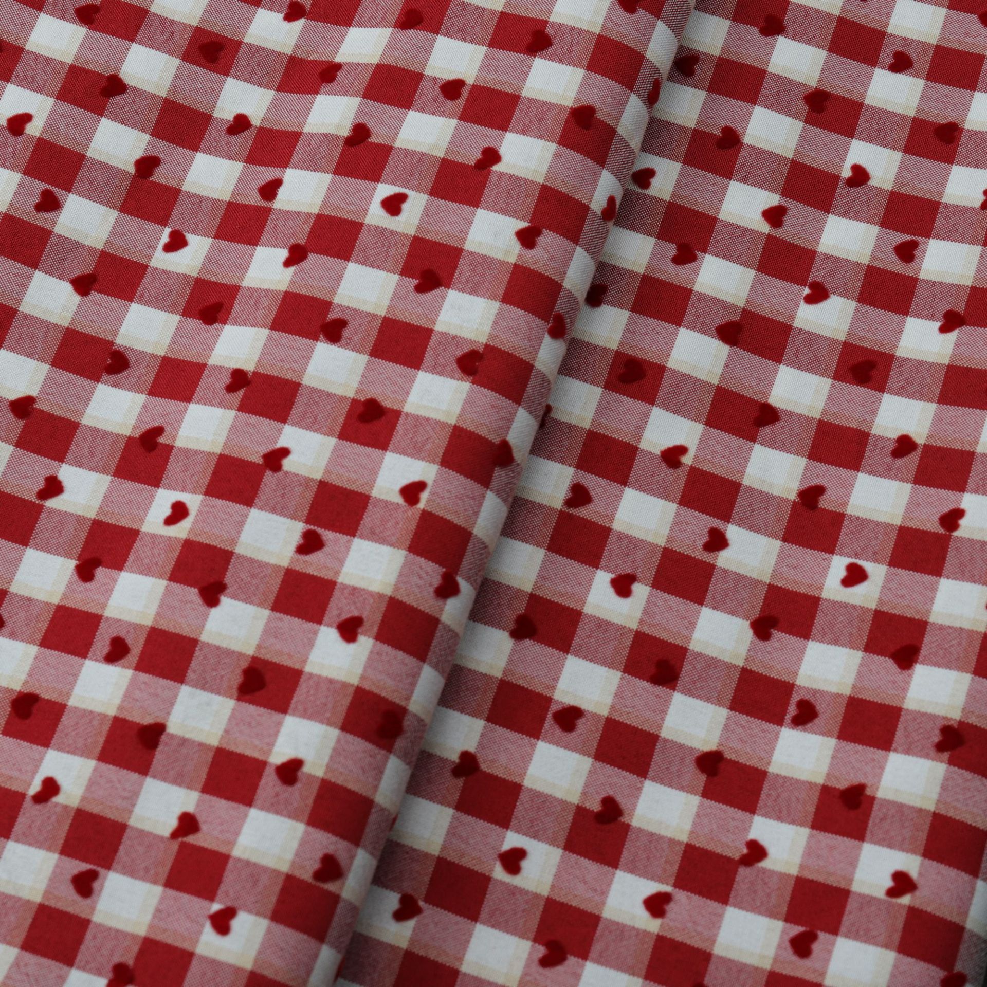 Artistic Thin Plaid Three-Dimensional Heart Flocked Top Shirt Dress Notification Scrunchie Bag Fabric