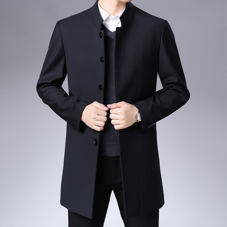 2026 Spring and Autumn Men's Outdoor Windbreaker, Stylish New Mid-Length Business Solid Color Stand Collar Casual Windbreaker