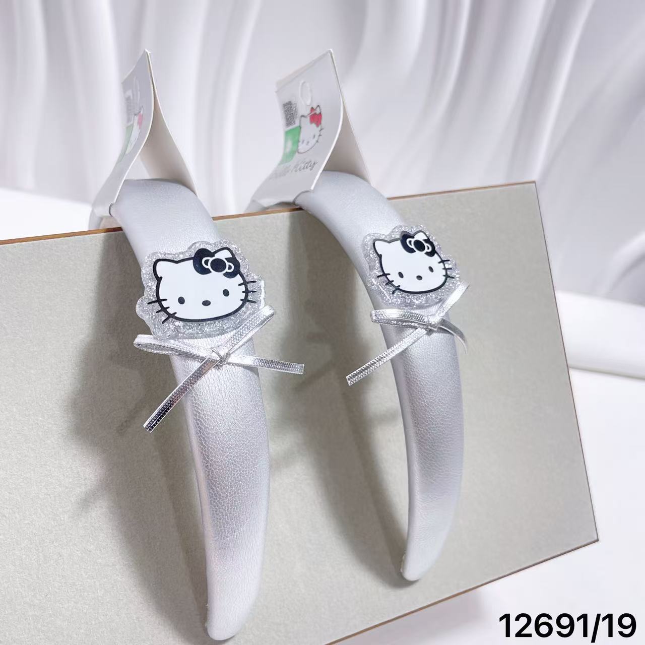 Genuine Licensed Sanrio Hello Kitty Cute silver PU Leather Hair Clamp Headband 12691