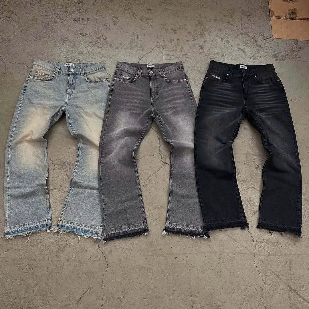 跨境欧美冬季新款复古洗水做旧牛仔裤美式高街潮流ins风街头时尚