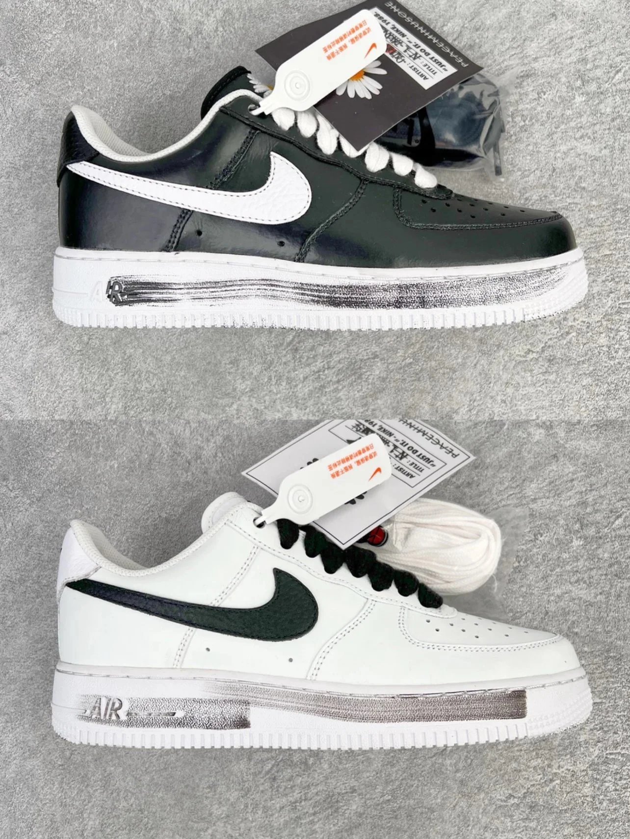 【工厂直邮】PEACEMINUSONE x NK AIR FORCE 1"PARA-NOISE "权志龙联名空军一号低帮黑白白色正确彩喷3D打印图案颜色男女情侣款舒适百搭休闲透气滑板鞋带气垫尺码
