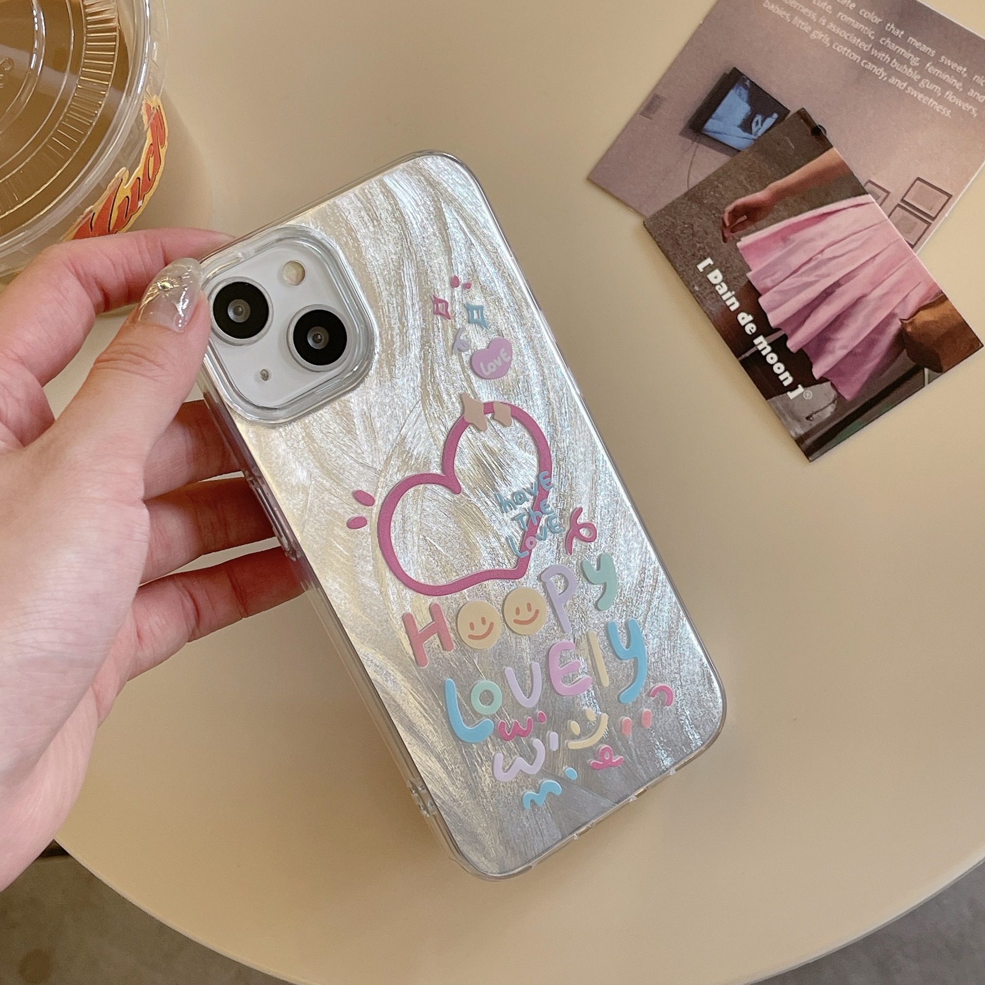 Heart-Shaped Fresh Feather Gauze Suitable for Apple 17 Pro Max Phone Case, 16 Anti-Drop, High-End Feel, 15 Hard, 14 Full Coverage, 13