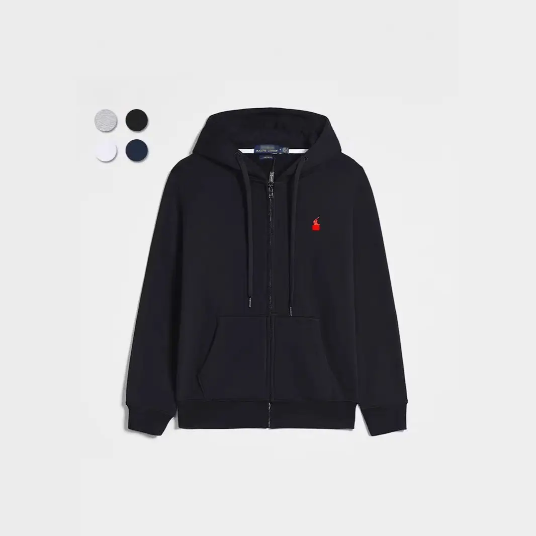 Embroidered Pony Hooded Cardigan Sweatshirt Embroidered Loose Large Size Cross-Border Men's Jacket Zipper Top