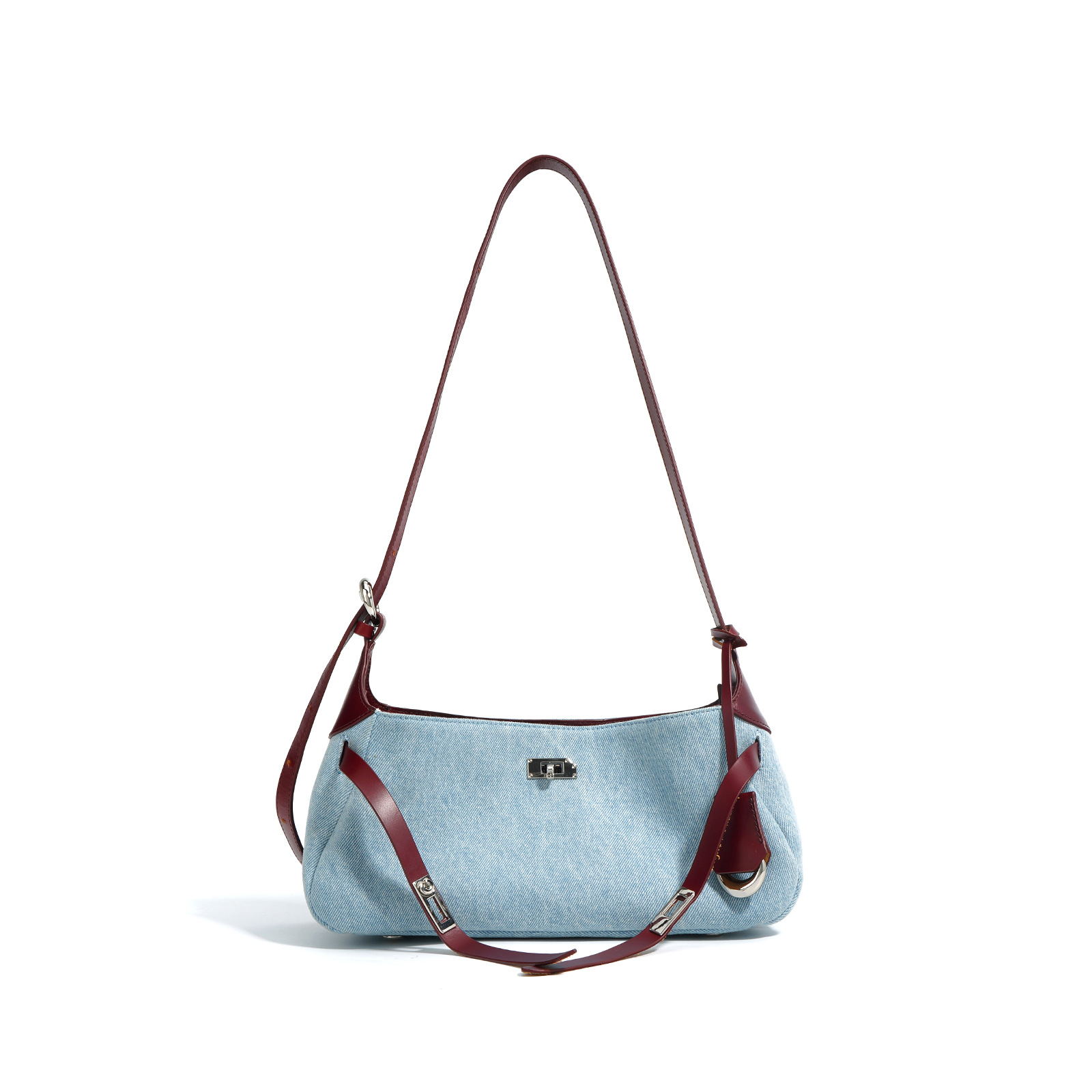 First-Layer Cowhide Leather with Denim Fabric, High-End Feel, Underarm Shoulder Bag for Women, 2026 New Model, Large Capacity, Fashionable Commuter Bag