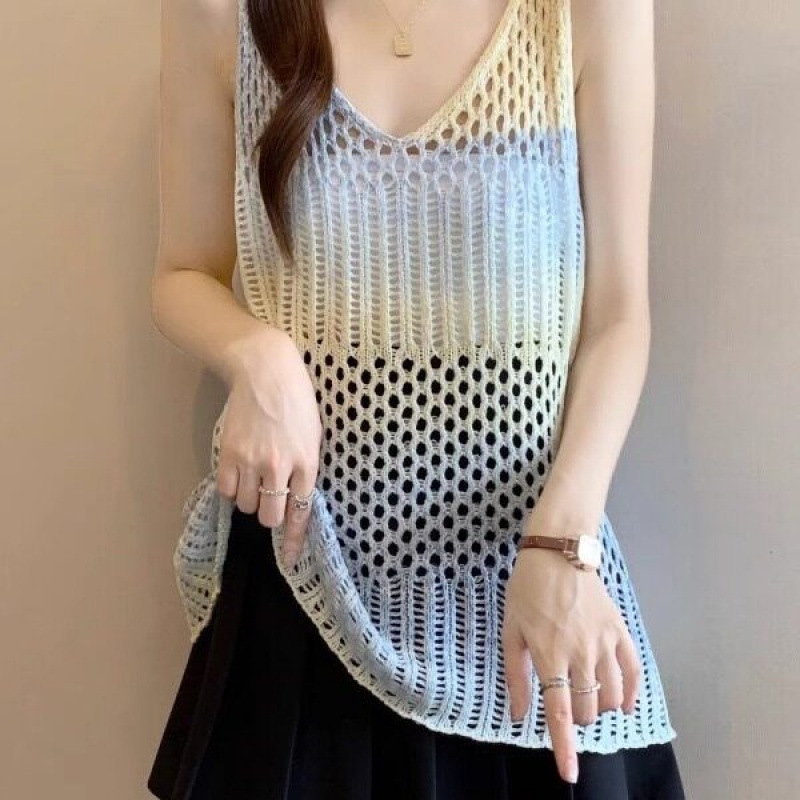 "3.23/Spring New Collection" Xuan Xiao Jie Gradient Hollow-Out Camisole Knitted Top