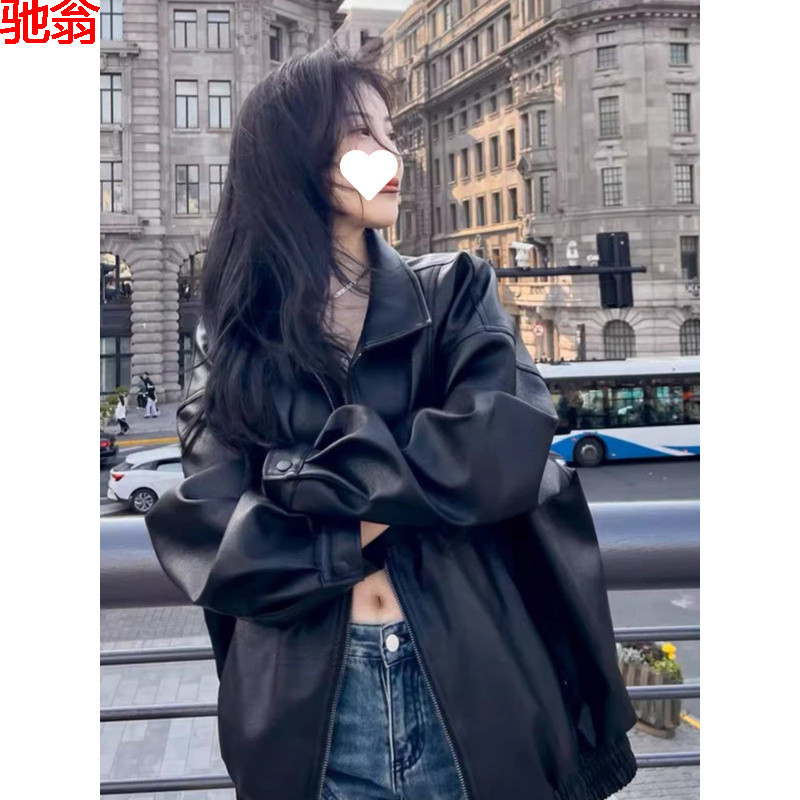 W9Q Korean Style Popular Leather Jacket for Women Spring, Autumn and Winter New Retro Motorcycle Jacket Hong Kong