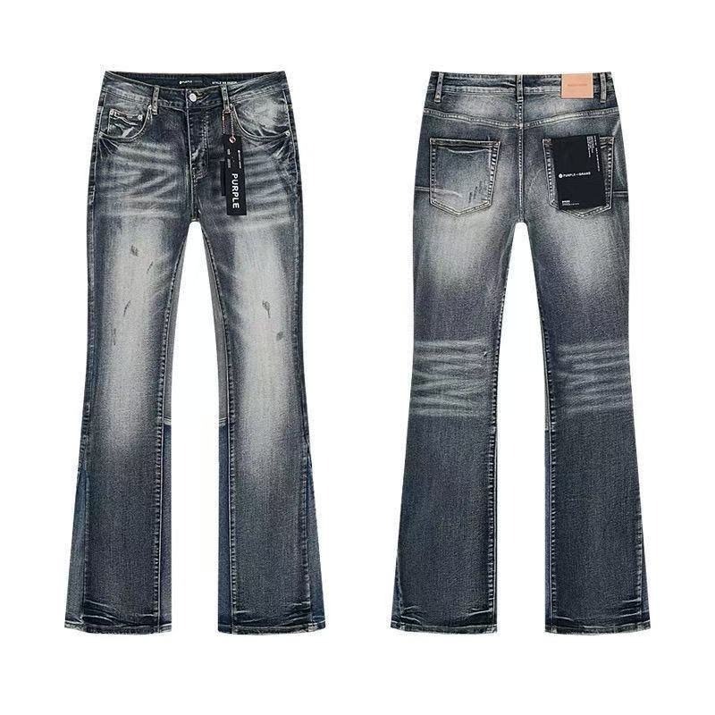 European-Style Four-Button Purple Trendy Retro Casual High-Street Men's Splatter-Ink Stretch Flared Jeans Same Style QC-foto från 1688 på Qualit.ly