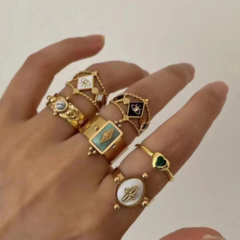 Cross-Border Natural Stone Stainless Steel Ring, Trendy and Versatile, Non-Fading Ring, Niche Light Luxury Versatile Ring, Jewelry Accessory