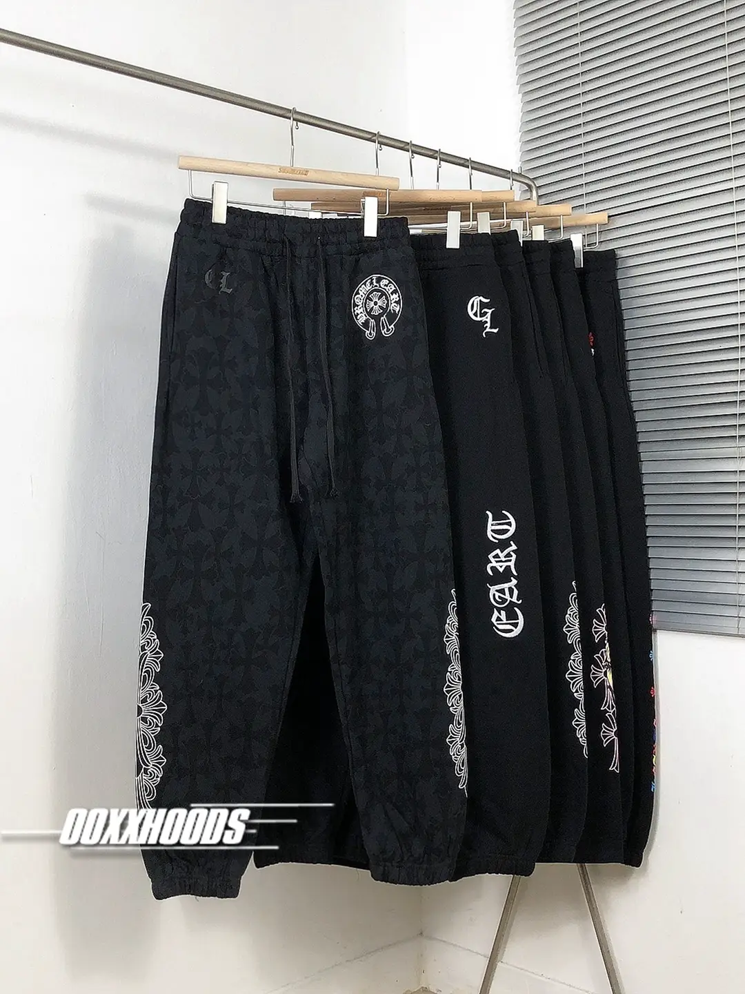 Urban Relaxation Rune Cross Printed Woolen Hoop Black Sports Casual Personalized Street Cotton Leg Tight Pants