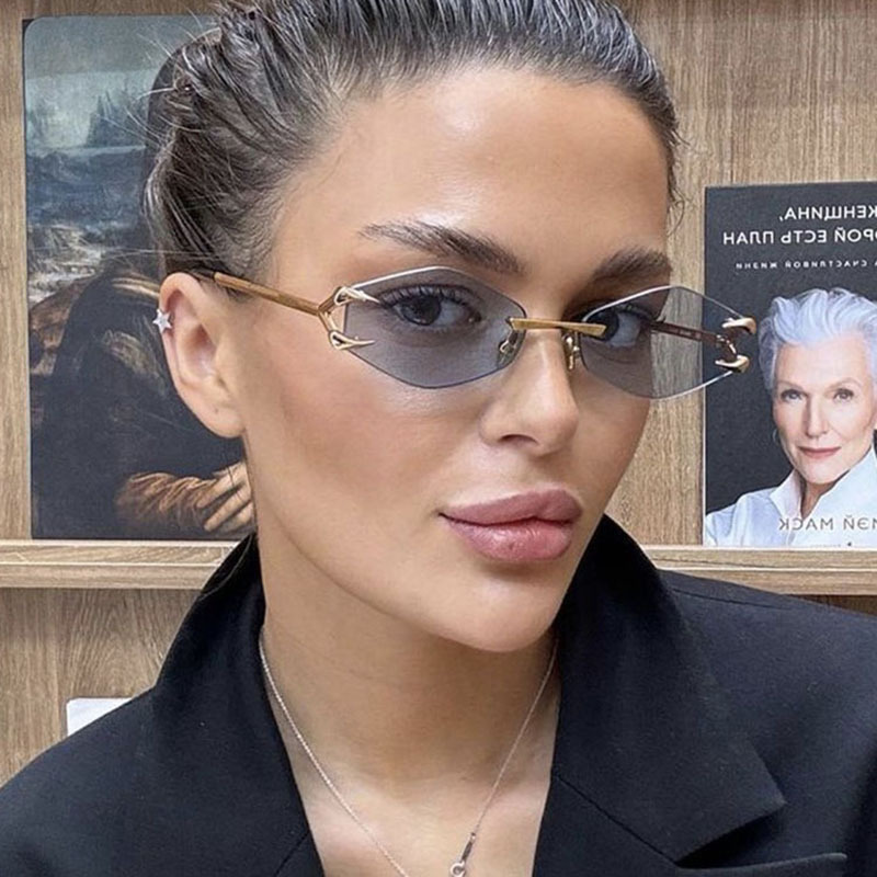 Cross-border European and American leisure hip-hop trend sunglasses frameless hook polygonal sunglasses personality funny sunglasses