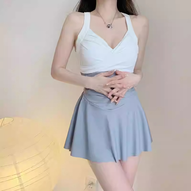 Swimsuit Women's New One-piece Sling Pure for Fat Girl's Flesh-covering Slimming Conservative Skirt High-end Vacation Seaside