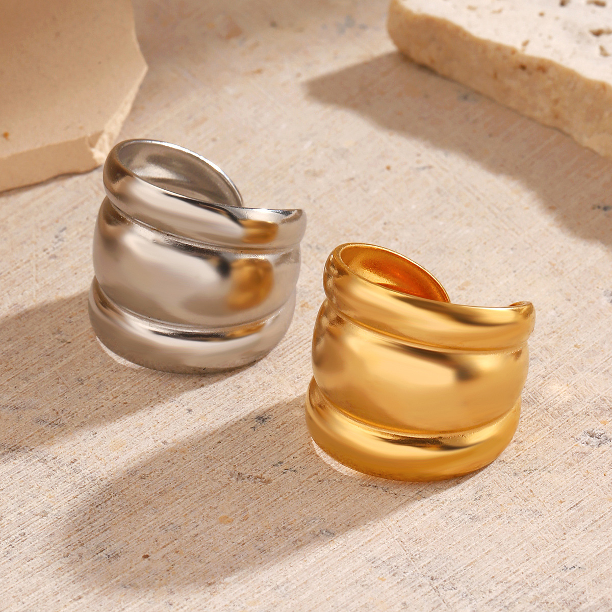 European and American fashion simple wind 18K gold plated heavy ring personality hip hop open stainless steel ring wholesale