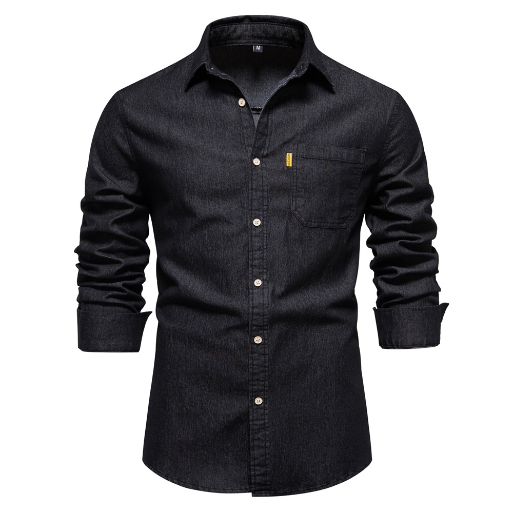 2024 autumn and winter new cross-border foreign trade European size Denim non-ironing shirt men's casual solid color men's long sleeve shirt