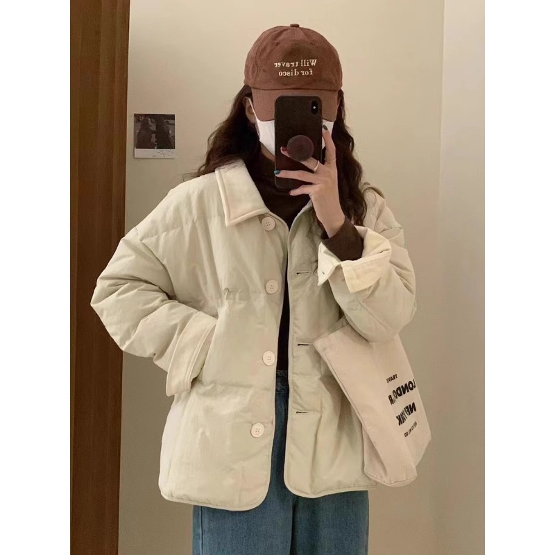 2024 Winter New Corduroy Laps Short Down Cotton-padded Jacket Women's Japanese Style Small Simple Warm Lightweight Jacket