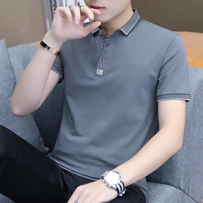 Men's Short-sleeved Polo Shirt Summer Pure Cotton Lapel Stitching Casual Breathable Fashion Half-sleeved All-match Slim-fit Top for Men