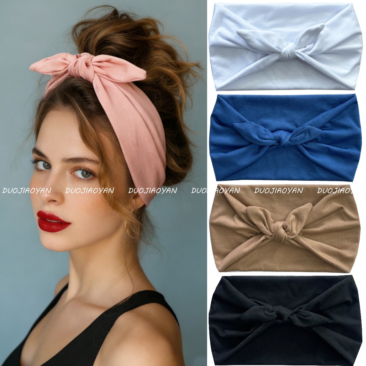 European and American New Style Solid Color Cross Bow Hairband with Wide Elastic Edge for Sports, Fitness, Yoga, Sweat-Absorbing Hairband