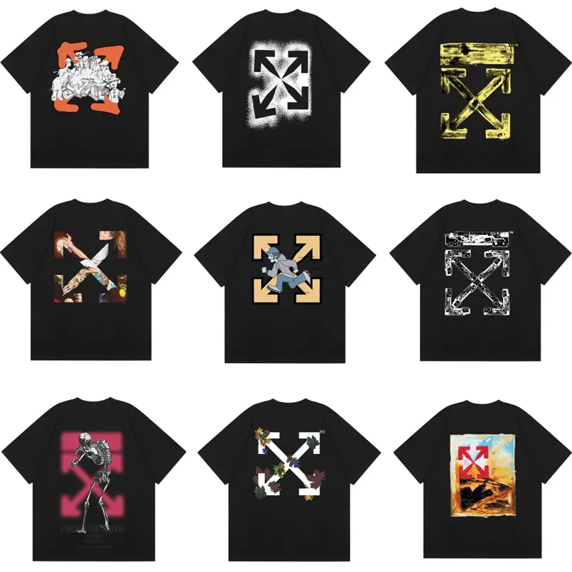 European and American Trendy Brand Offwhite Oil Painting Arrow Print Short-Sleeved Men's Loose Ow Couple Half-Sleeved Women's T-Shirt