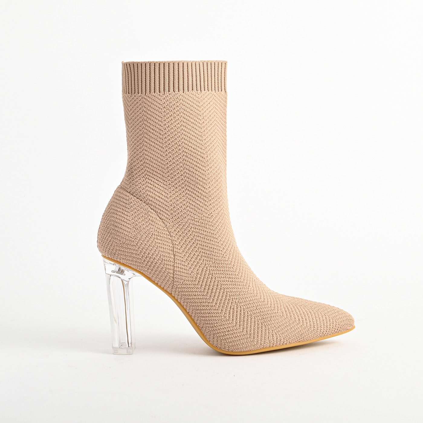 2024 Autumn and Winter Customized Crystal Heel High Heel Fashion Boots Women's Pointed Toe Mesh Large Size Foreign Trade Mid-Calf Boots Sock Boots