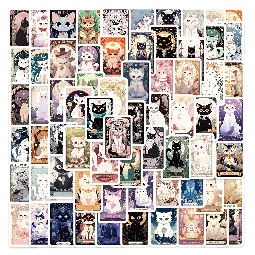 78 cross-border cartoon cat tarot graffiti stickers personalized retro diy luggage notebook water cup stickers