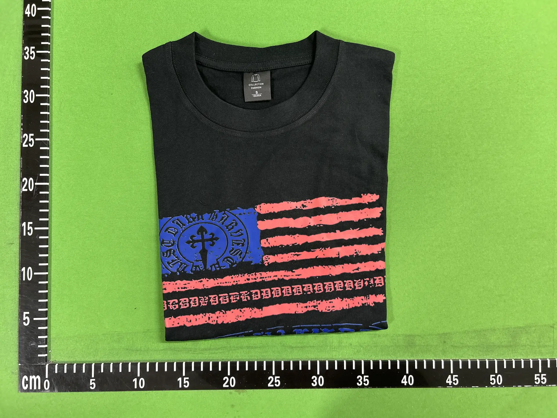 Black T-shirt with American flag graphic