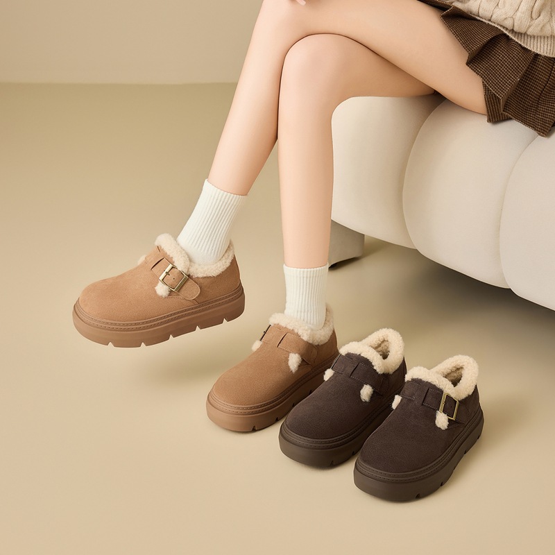 Zhr【4Cm Height Increase】Fleece-Lined Warm Birkenstock Winter Hot-Selling Cotton Shoes Slip-On Comfortable Versatile Casual Shoes for Women