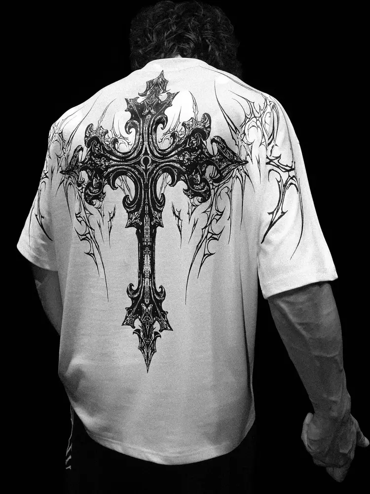 American Style Dark Breathedivinity Men Plus size T-Shirt Athleisure Fitness Cotton Trendy Short Sleeve