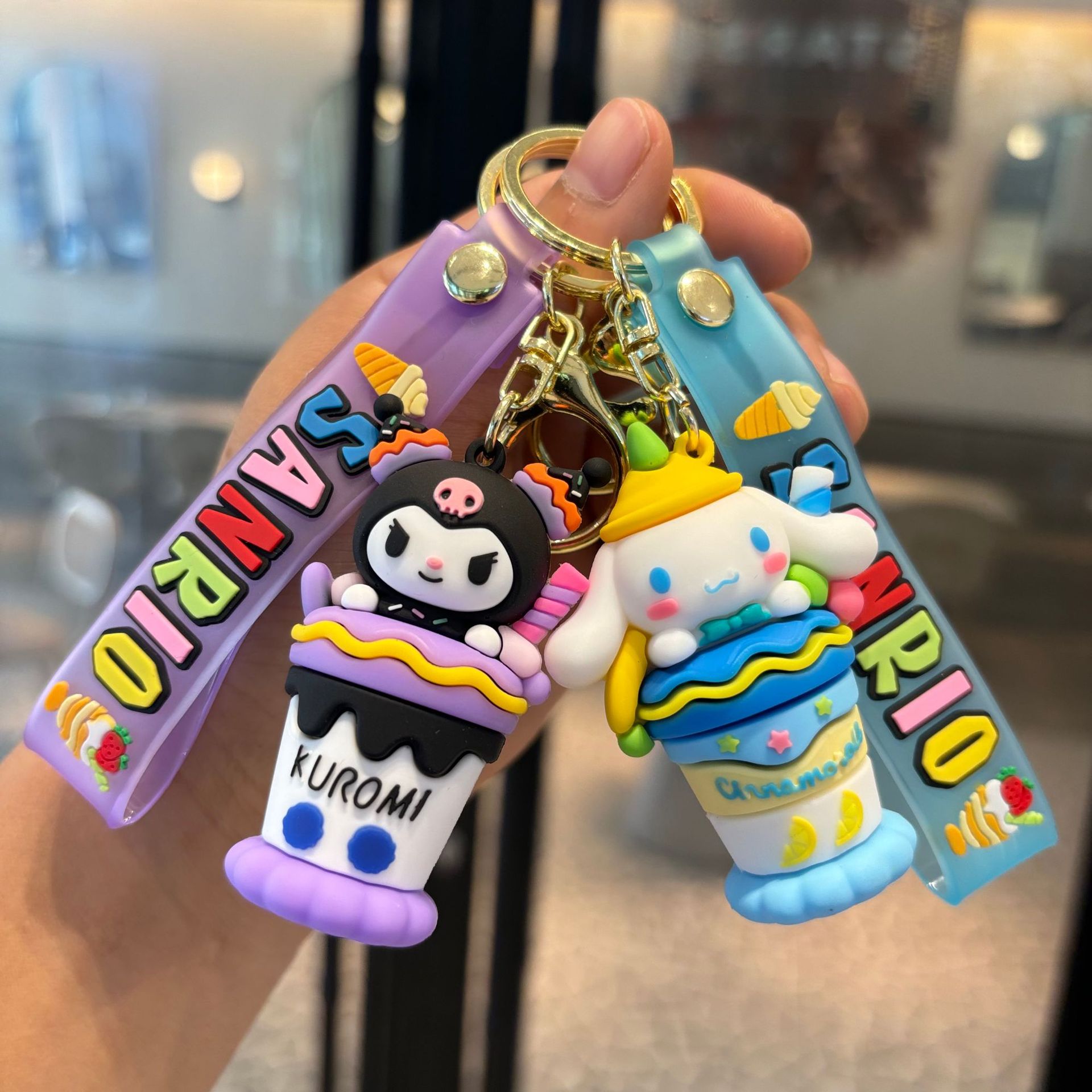 Sanrio Sweet Cone Series Keychain PVC Doll Pendant Cute Couple Key Ring Catch Baby Machine Small Gift