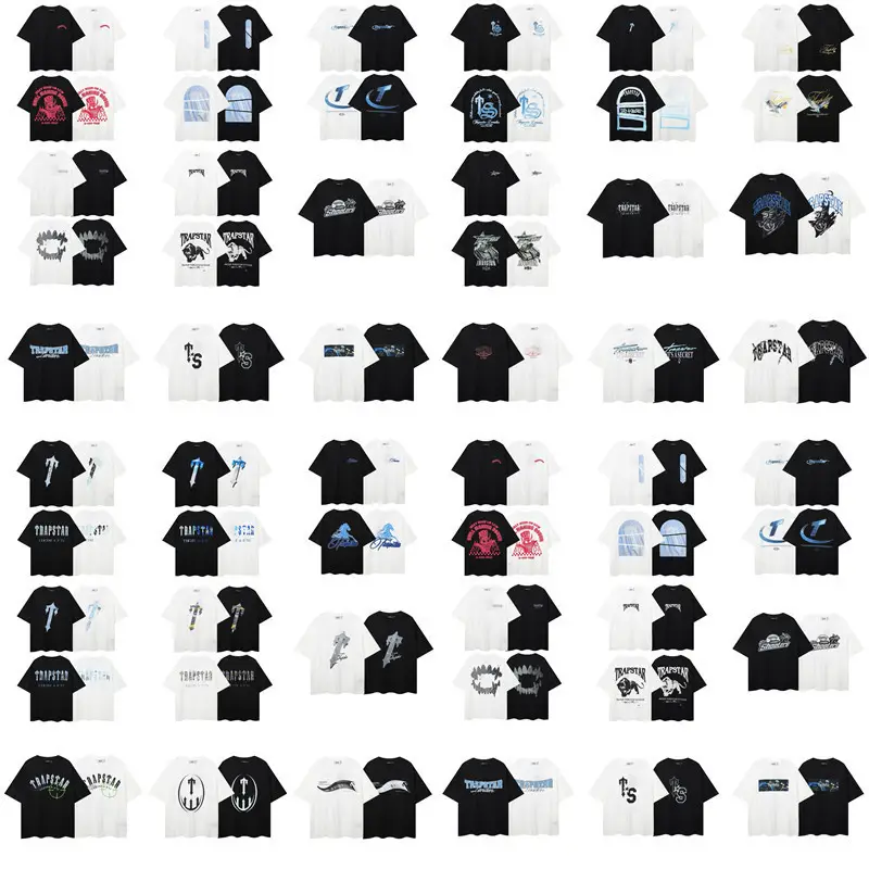 Trapstar Classic Short-Sleeved T-Shirt New Letter Leopard Cartoon Print Loose Men's and Women's Couple Tops Trendy