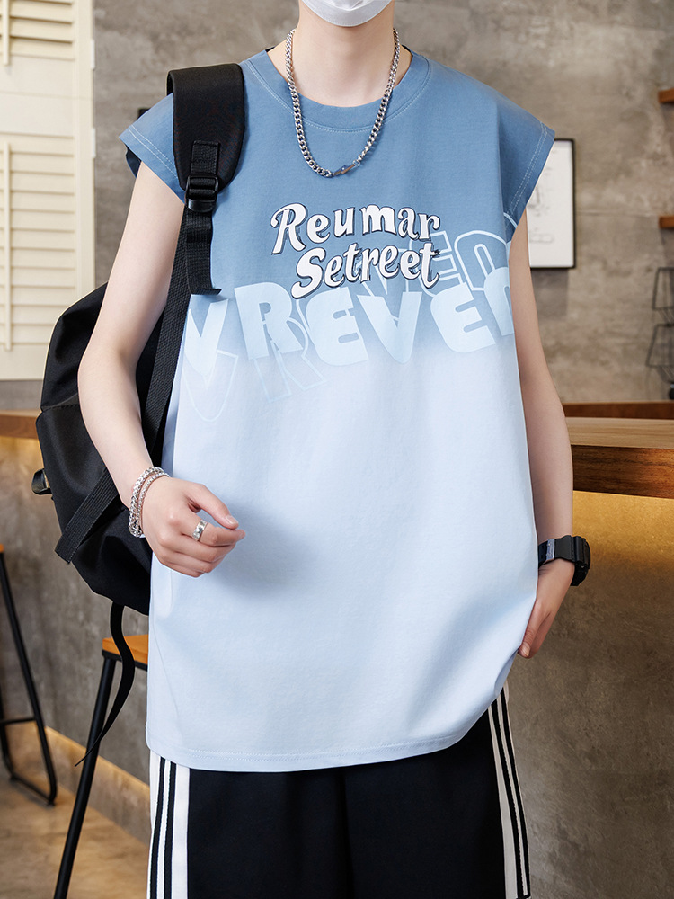 Summer Sleeveless T-Shirt for Boys, High School and Junior High School Students, Letter Printed Vest, Youth and Older Children's Gradient Vest Top t