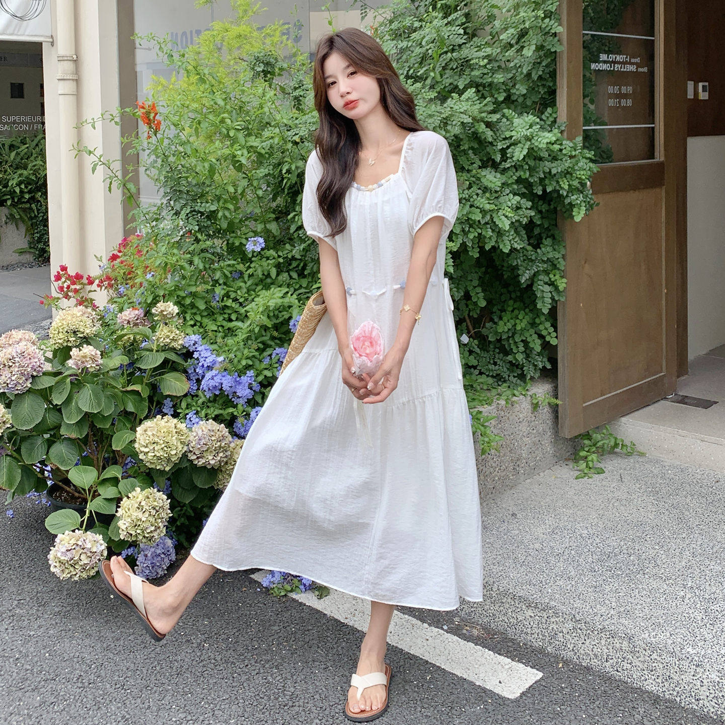 White Long Square-Neck Dress for Women, 2026 Summer New French Style, Simple and Gentle, White Moonlight First Love Little White Dress
