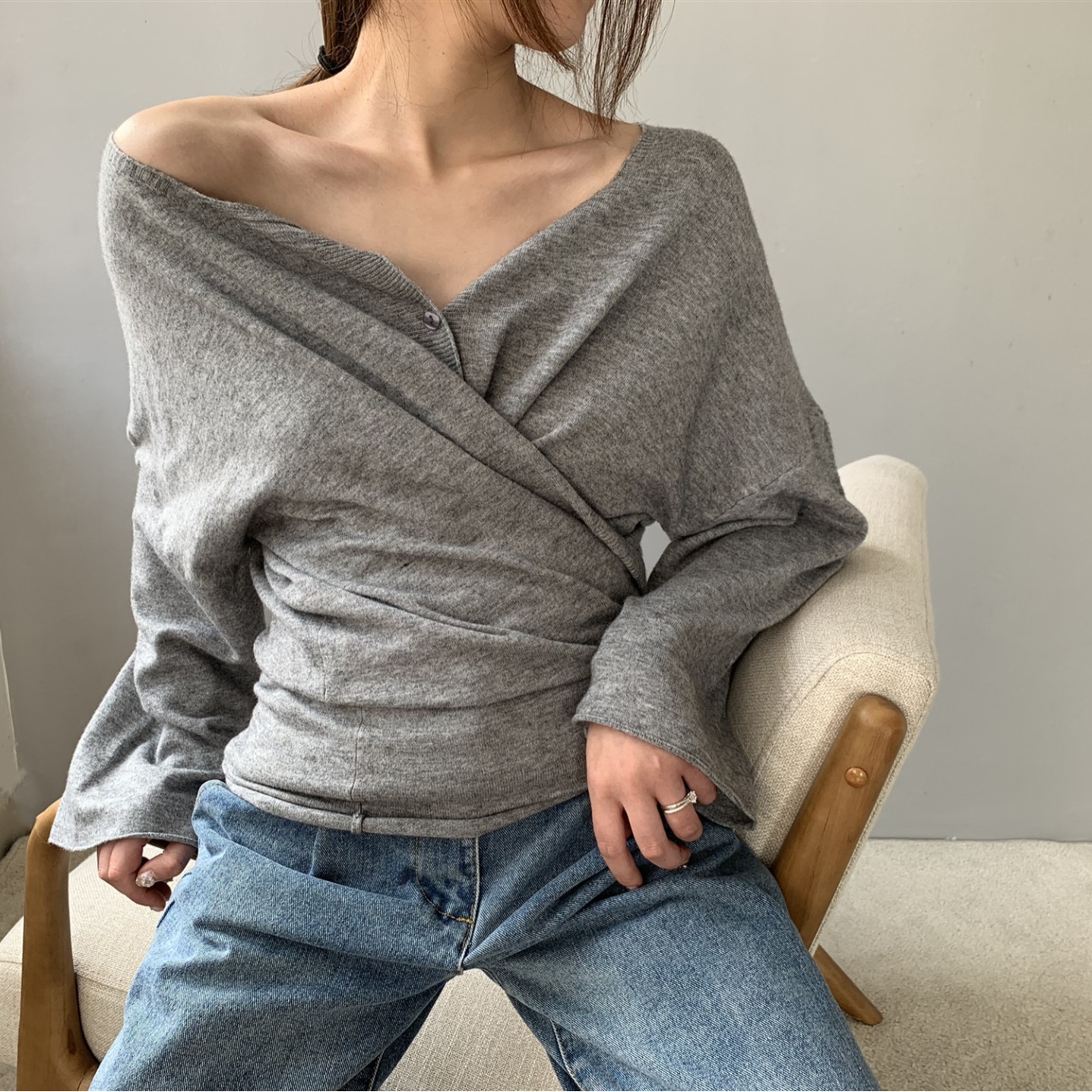 Jiawei Knitwear Women's Autumn Outer Wear High Street Girl Sexy Retro Off-Shoulder Knitwear Knitwear B2061