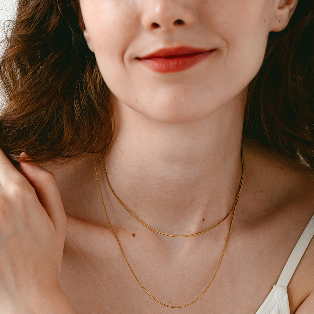 Cross-Border Ins Style Double-Layered Stainless Steel Necklace, 18K Gold Waterproof Multi-Layer Fine Snake Chain, High-End Jewelry for Women, in Stock