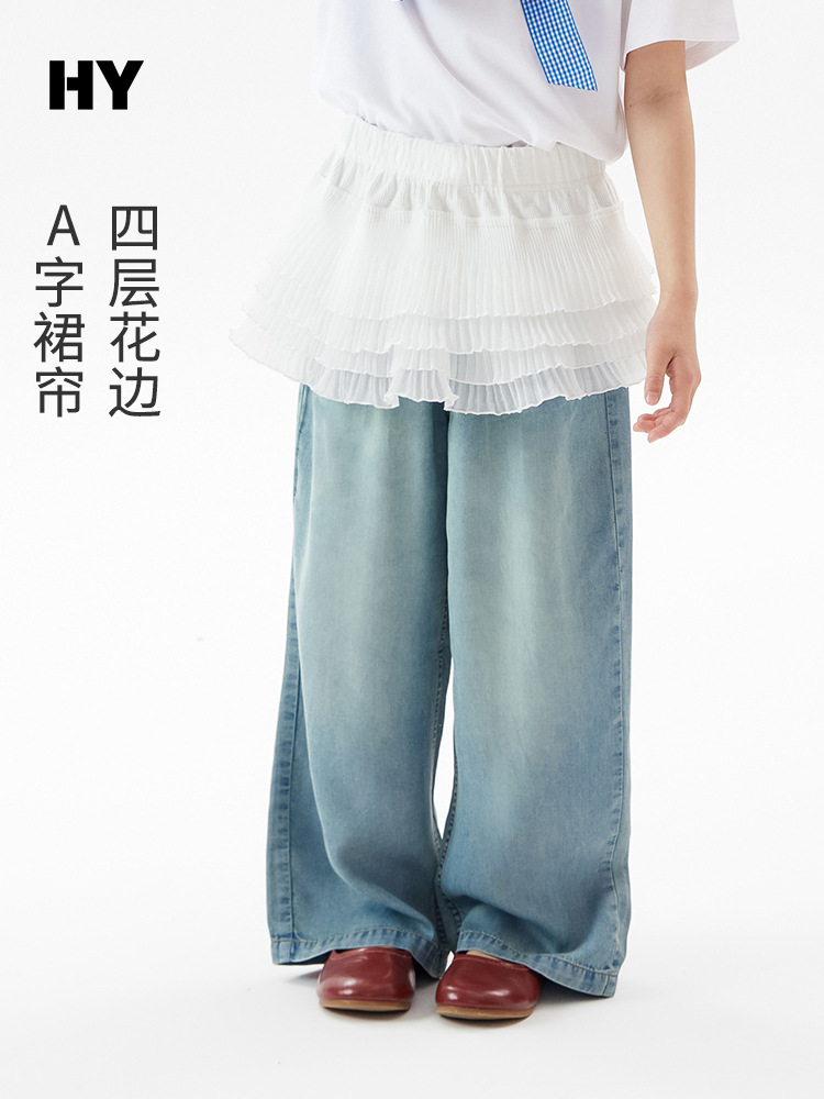 Girls' Layered Skirt 2026 Summer New Korean Style Fashionable Half Skirt for Children with Waist Decoration