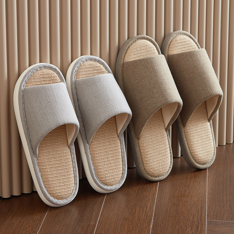 Plus Size Linen Slippers for Men Spring & Fall Indoor Home Wooden Floor Non-Slip Non-Stinky Feet Cotton and Linen Fabric Slippers for Men