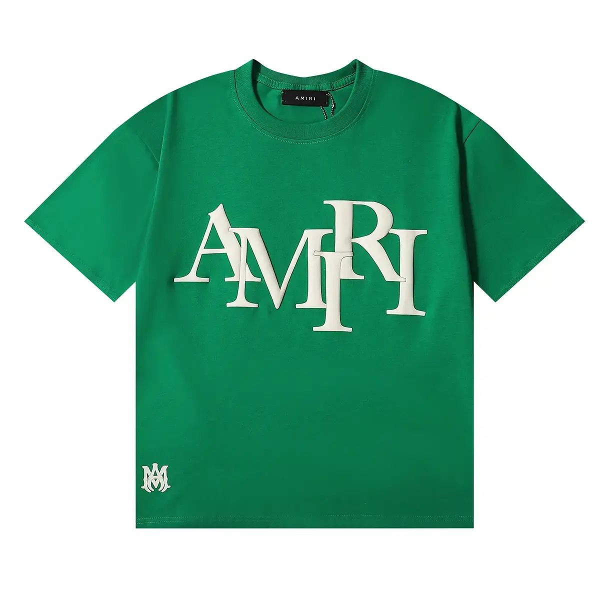 Real shot in stock European and American fashion brand AMIRI letter foam printing men's and women's high weight double yarn cotton short sleeve t-shirt