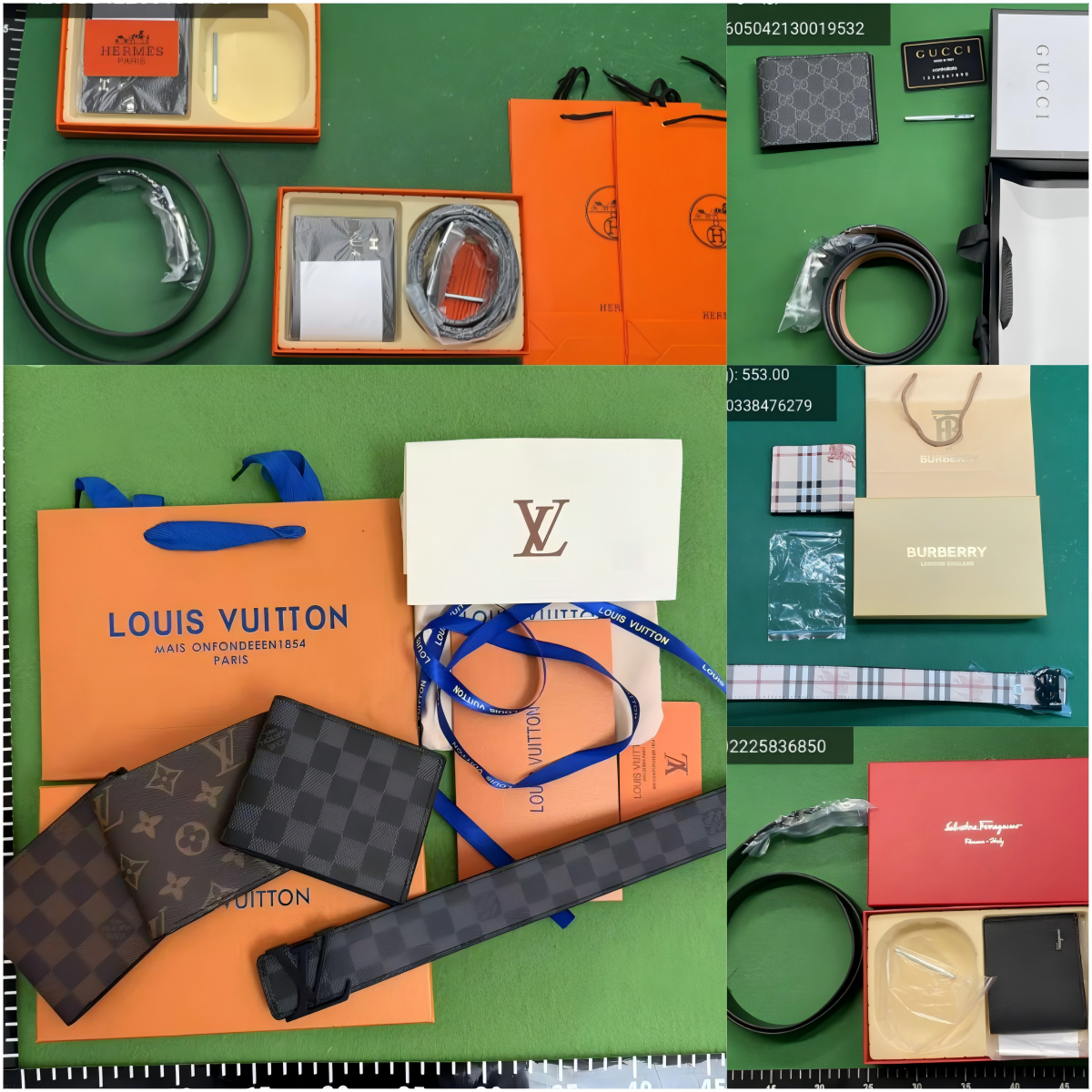 Hermes, Gucci, Louis Vuitton, Burberry, Salvatore Ferragamo gift boxes, wallets, and belts Foto QC de WEIDIAN na Qualit.ly