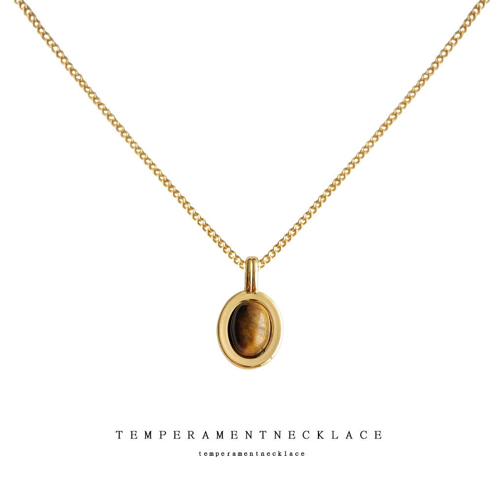 New High-End Accessible Luxury Style Tiger Eye Stone Electroplated 14K Real Gold Clavicle Chain 2024 Fashionable Elegant Necklace for Women
