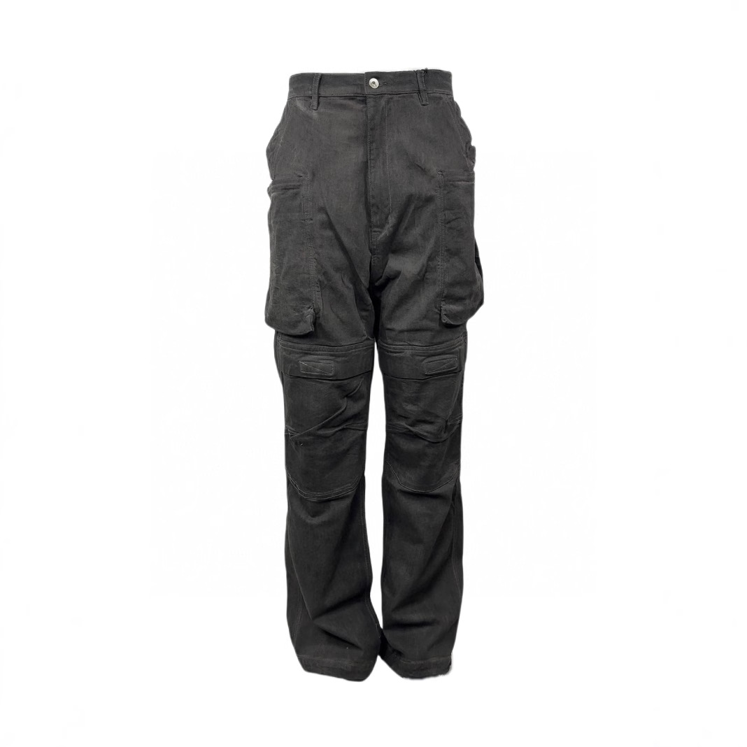 2025 High Street Rick Style Owens Dark Stefan Cargo Workwear Denim Straight T0 Stiff Pants