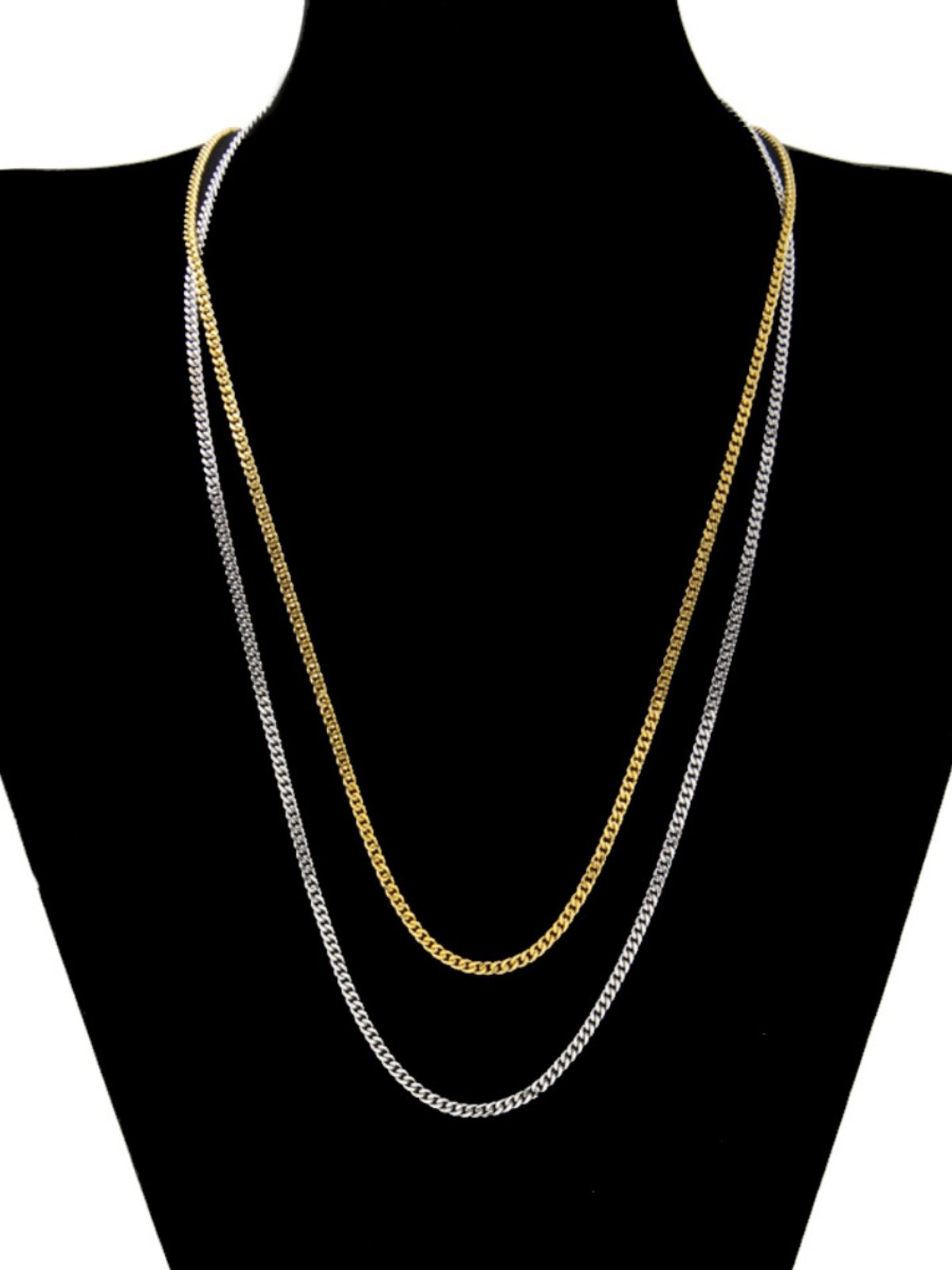 Ice Bling Gold American Style Titanium Steel Men's Box Chain Thin Necklace 3mm Plain Chain Clavicle Chain Cuban Chain