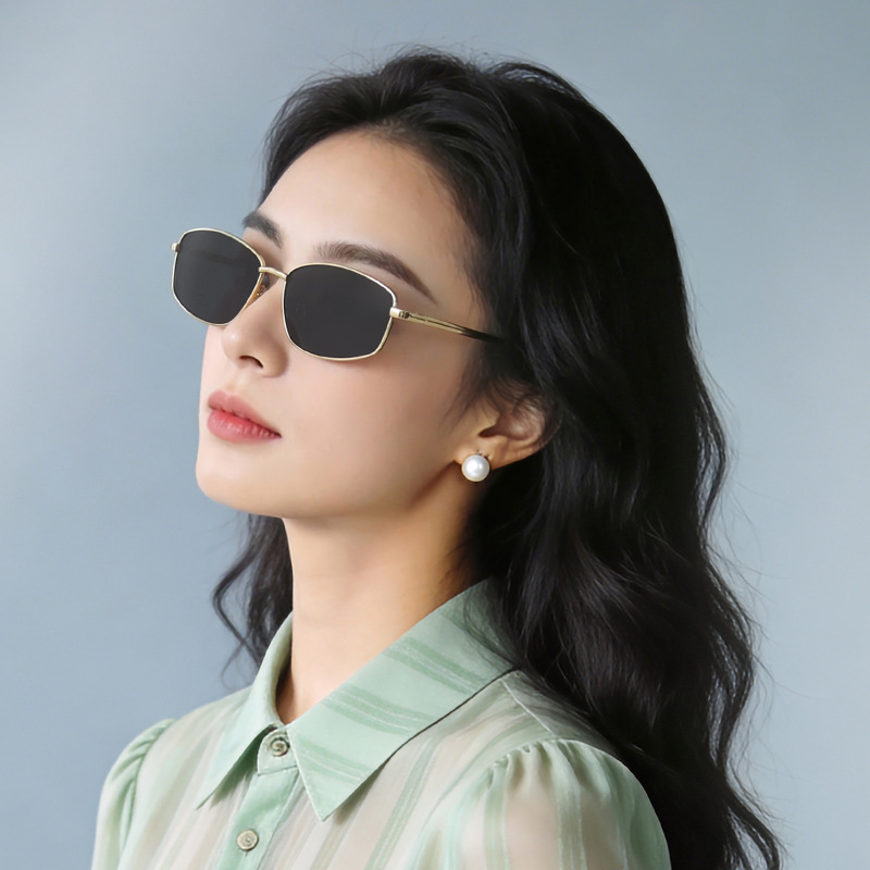 New Style Sunglasses with a High-End Feel, Cross-Border Women's Polygonal Old Money Style Sunglasses, Metal Frame Sunglasses, Fashionable Eyewear